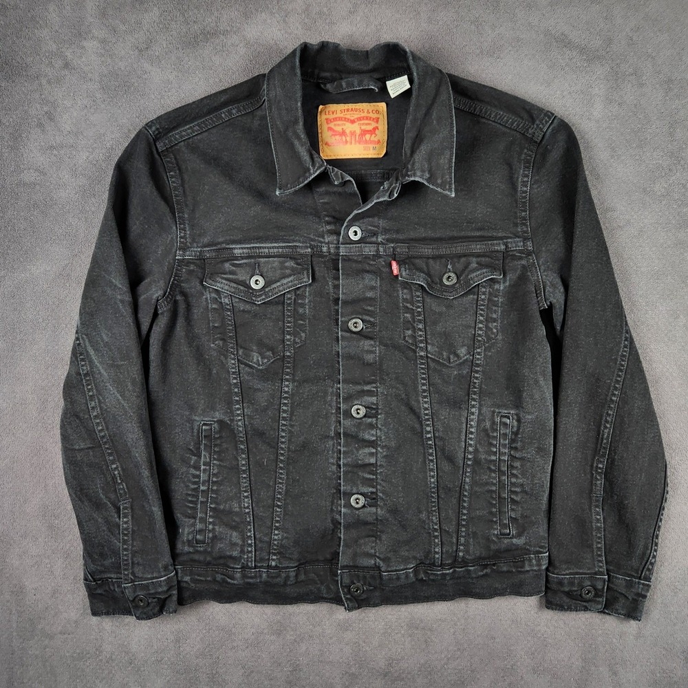Levis Trucker Jacket Mens Medium Faded Black Denim Stretch Unlined 72334-0223
